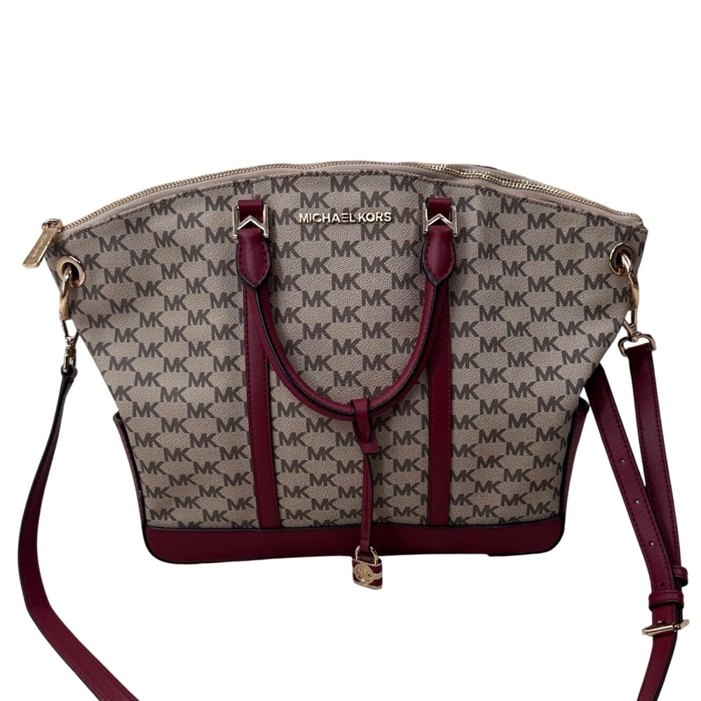 Michael Kors Satchel Bag Monogram MK Logo Beige Large Crossbody Purse 38F8XBUS3V